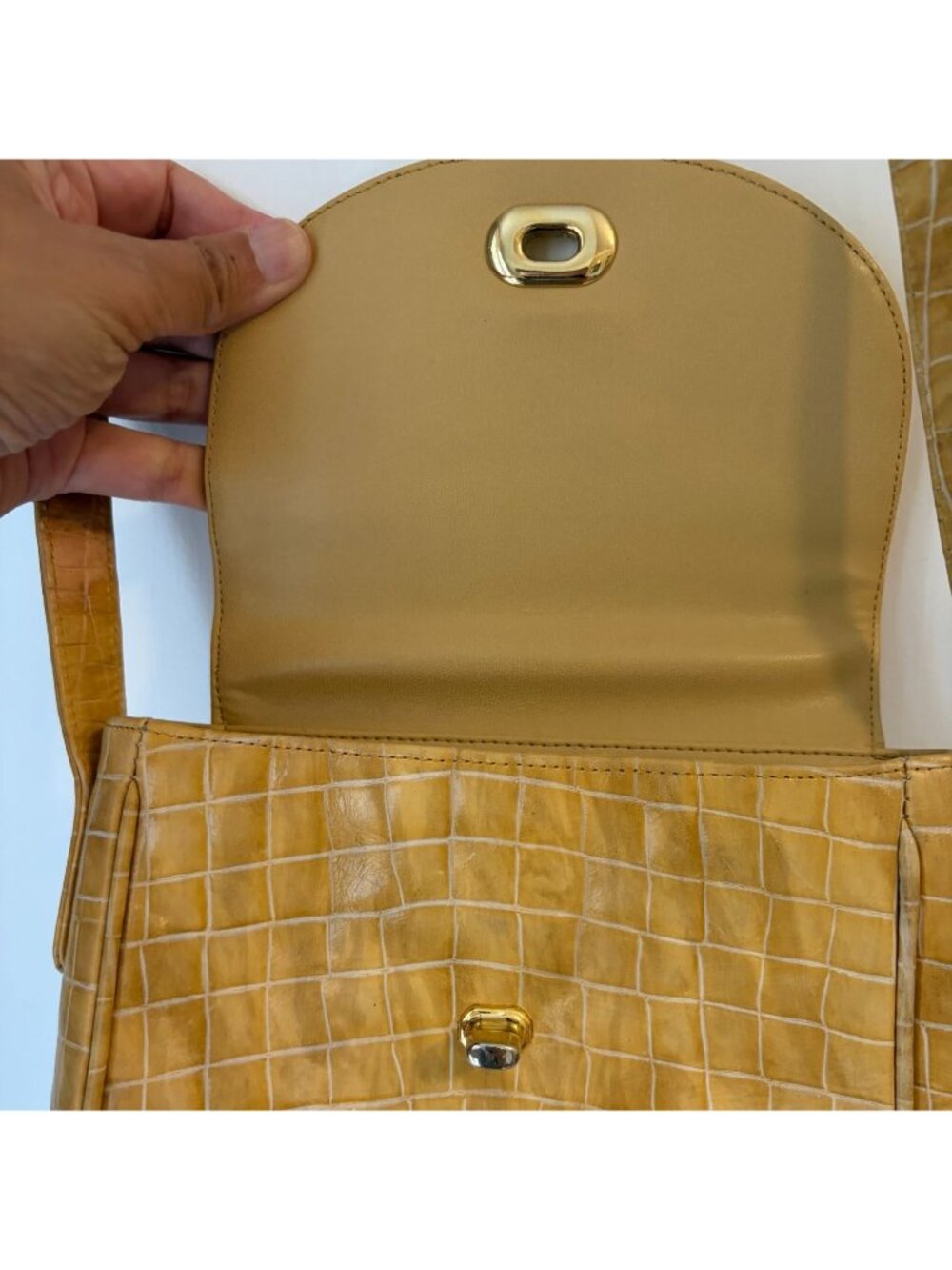 Talbots Tan Croc Embossed Leather Crossbody Shoulder Bag - Picture 5 of 8